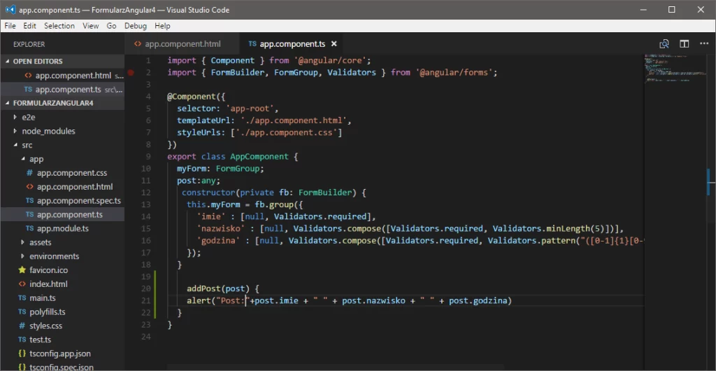 Dynamiczna walidacja formularzy w Angular4
